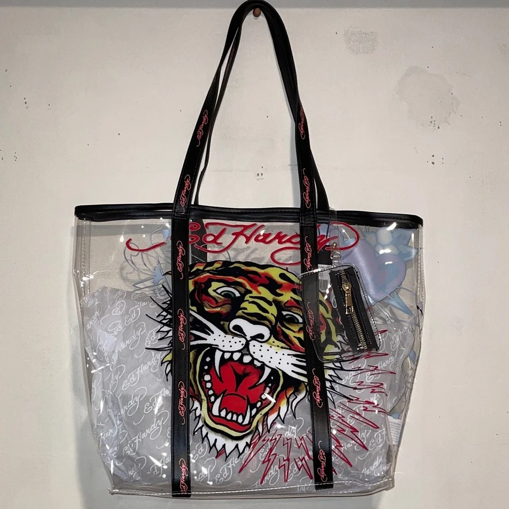 Ed Hardy Transparent Tote with Tiger and Heart Motif NWT - Picture 3 of 3